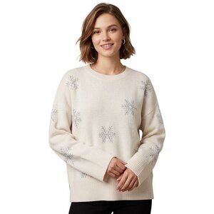 Loft Womens Snowflake Sweater XL Cream Pullover Casual Holiday Long Sleeve
